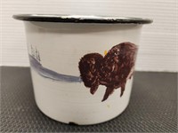 Hand painted Buffalo scene Enamelware pot