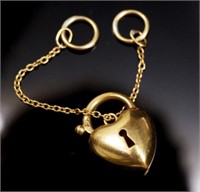 9ct Yellow gold heart padlock clasp