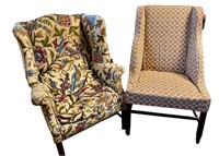 (2) upholstered wing back type chairs