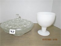 8" lidded Glass Bowl , 5>5" Milkglass Goblet