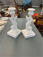 2 Vintage Milk Glass Candle Holders