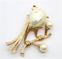 Cultured Pearl Bird on Branch Pendant