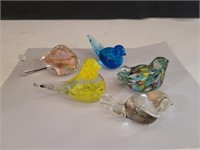 4 Glass bird paper weights & Whale