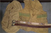 Hunting vest, duffle bag & 2 leather Western belts