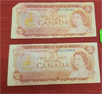 (2) 1974 Canadian $2 bills