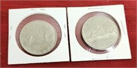 (2) 1969 Canadian $1 coins.