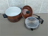 D5) Vintage Pot and Warmer, has wear