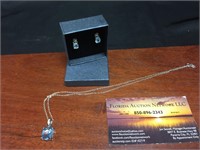 Silver Necklace & Earrings W/ Blue Gems