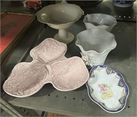 Group of Porcelain Compote, Vase, and Divided Bowl