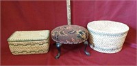 Footstool, sewing baskets