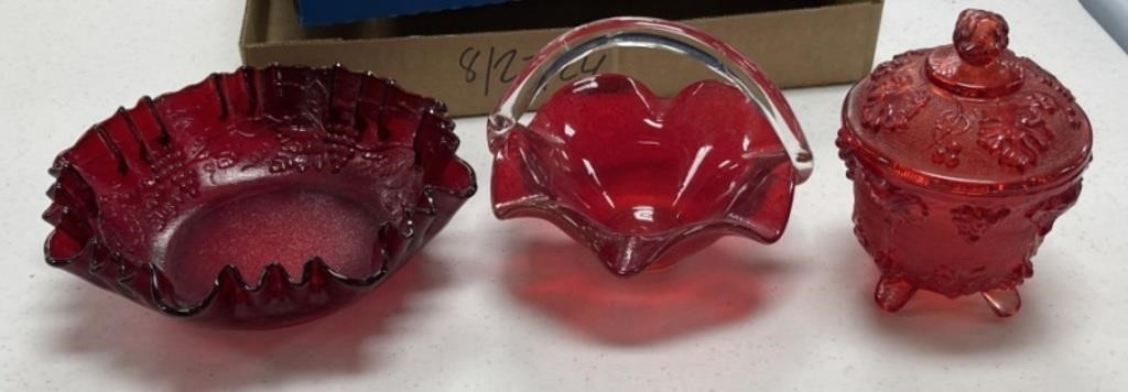 Red Art Glass and Basket