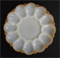 Vintage Gilt-Edge Milk Glass Egg Plate
