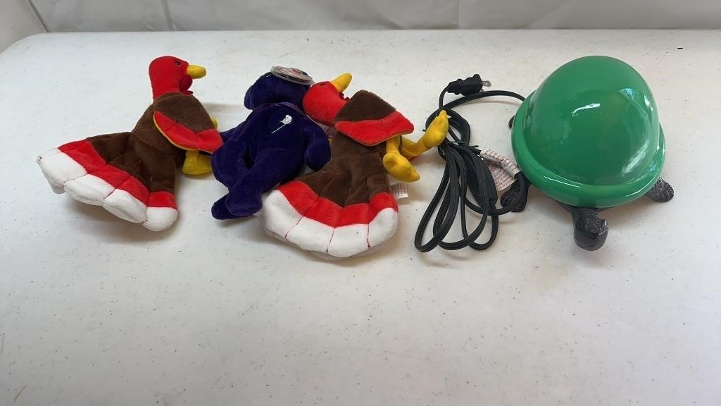 Turtle light and beanie babies