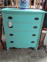 Duncan Phyfe Style 4  drawer chest painted Aqua