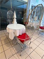 White Antiqued Metal Patio Table and 2 Chairs