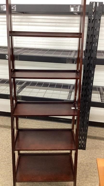 Ladder style display shelf, 5 shelves, cherry