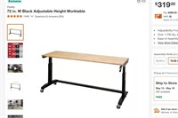 W1008 72 in. W Black Adjustable Height Worktable