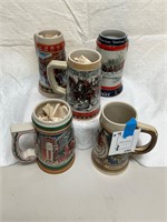 Set of 5 Clydesdale Horse Budweiser Steins