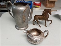 OF) Brass? Unicorn, Old English pewter, silver