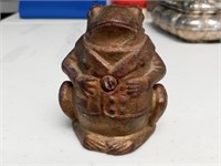 OF) vintage frog coin Bank, brass?