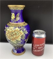 Vase asiatique cloisonné, vintage, hauteur : 9''