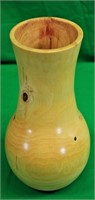 Signed and Dated 11 1/4" Blond WoodVase w/Some Red