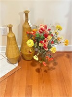 2 YELLOW vaSE & FLOWER ARRANGEMENT