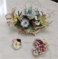 3 floral pieces largest marked Capodimonte 11"