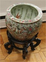 Asian Export fish bowl/planter on stand. Overall