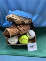 Assorted Baseball Gloves & Softballs