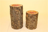 2 tree trunk candles, Traverse Bay Wooden Co.