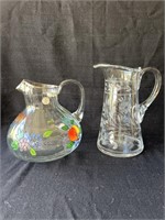 Pitcher with fruit made in Romania. Etched glass