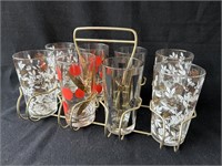 Vintage Highball glasses and carrier
