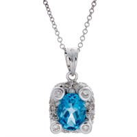18KT White Gold 1.47ct Blue Topaz and Diamond Pend