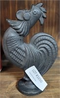 BLACK CAST IRON ROOSTER DECOR ON STAND