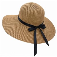 P2682  BCOOSS Straw Sun Hat Wide Brim Khaki