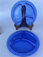 Pair of Cobalt Blue Glass Divided Plates