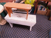 Two milk benches, largest is 32" x 18" x 11"