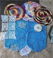 Lot of Crocheted Placemats, Seat Pads & Doilies