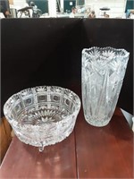 Cut Glass vase and bowl