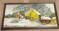 Framed country farm scene painting-Dean Haddock