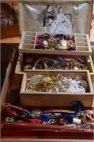 Box of Costume Jewelry and Jewelry Box