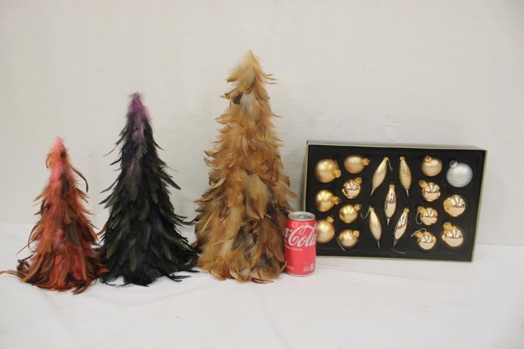 Gold / Copper Tone Ornaments w/ 3 Feather Trees