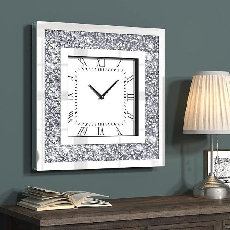 Crystal Crush Diamond Mirrored Clock, 20"x20"