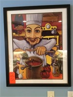 chef clock & 3 framed prints