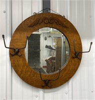 Quarter Cut Oak Framed Hall Mirror with Hooks