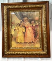Ornate Framed Picture of 3 Little Girls (26" x
