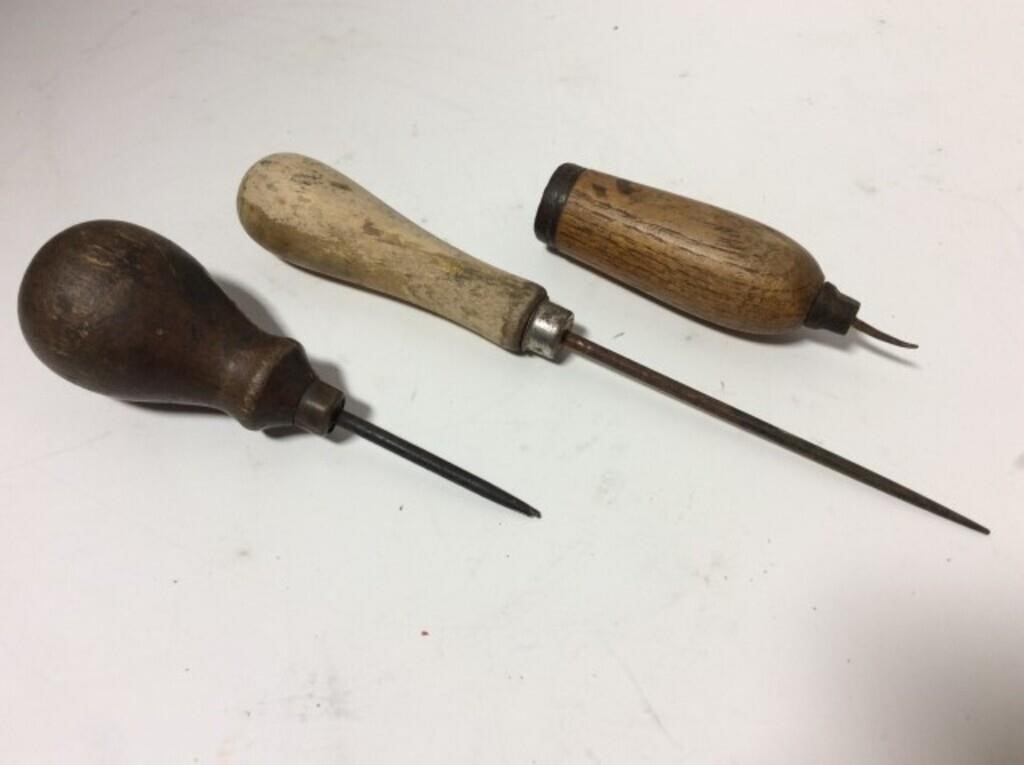 3 Wood Handled Leather Awl Tools