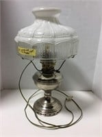 Converted Coal Oil Lamp With Ornate Glass