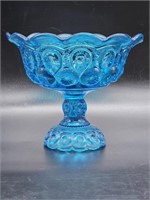 Vintage Smith Glass Moon & Star Blue Round Compote